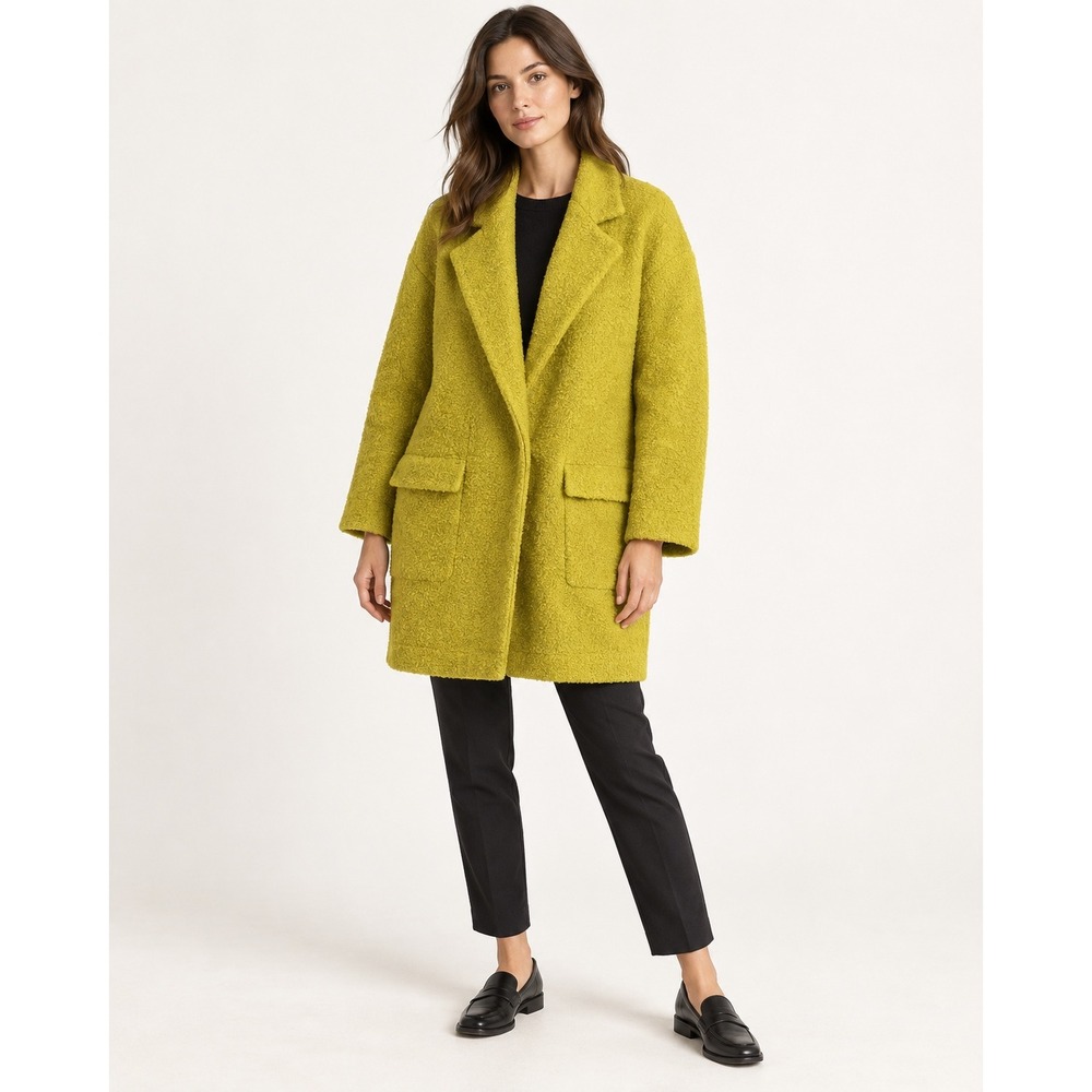 Diane von Furstenberg Women Chartreuse Yellow Wool Boucle Overcoat Size S